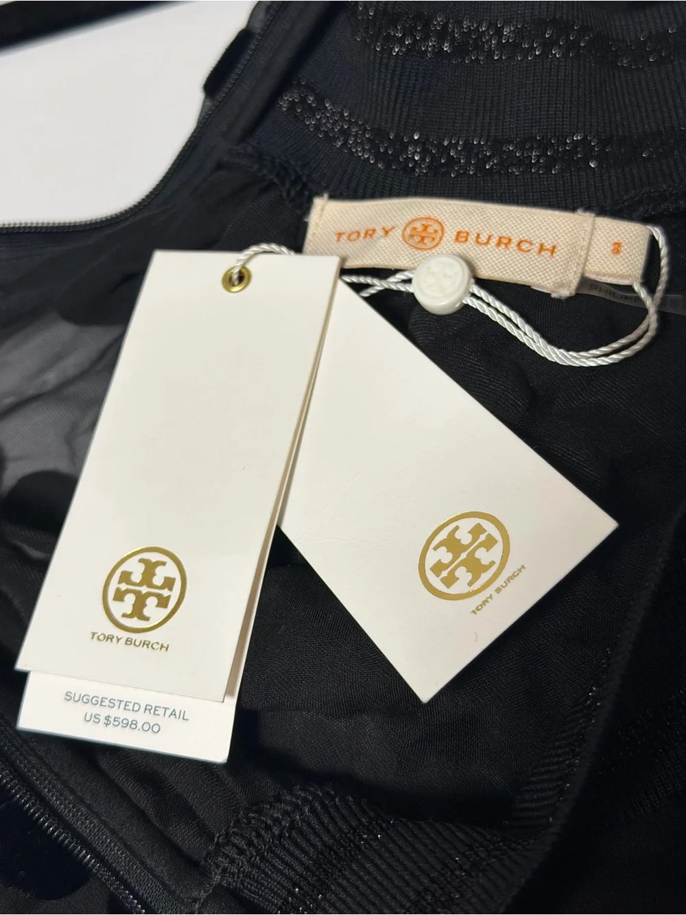 NWT Tory Burch Black Velvet Devore‎ Midi Dress SZ 4 Cocktail Part Wedding Guest